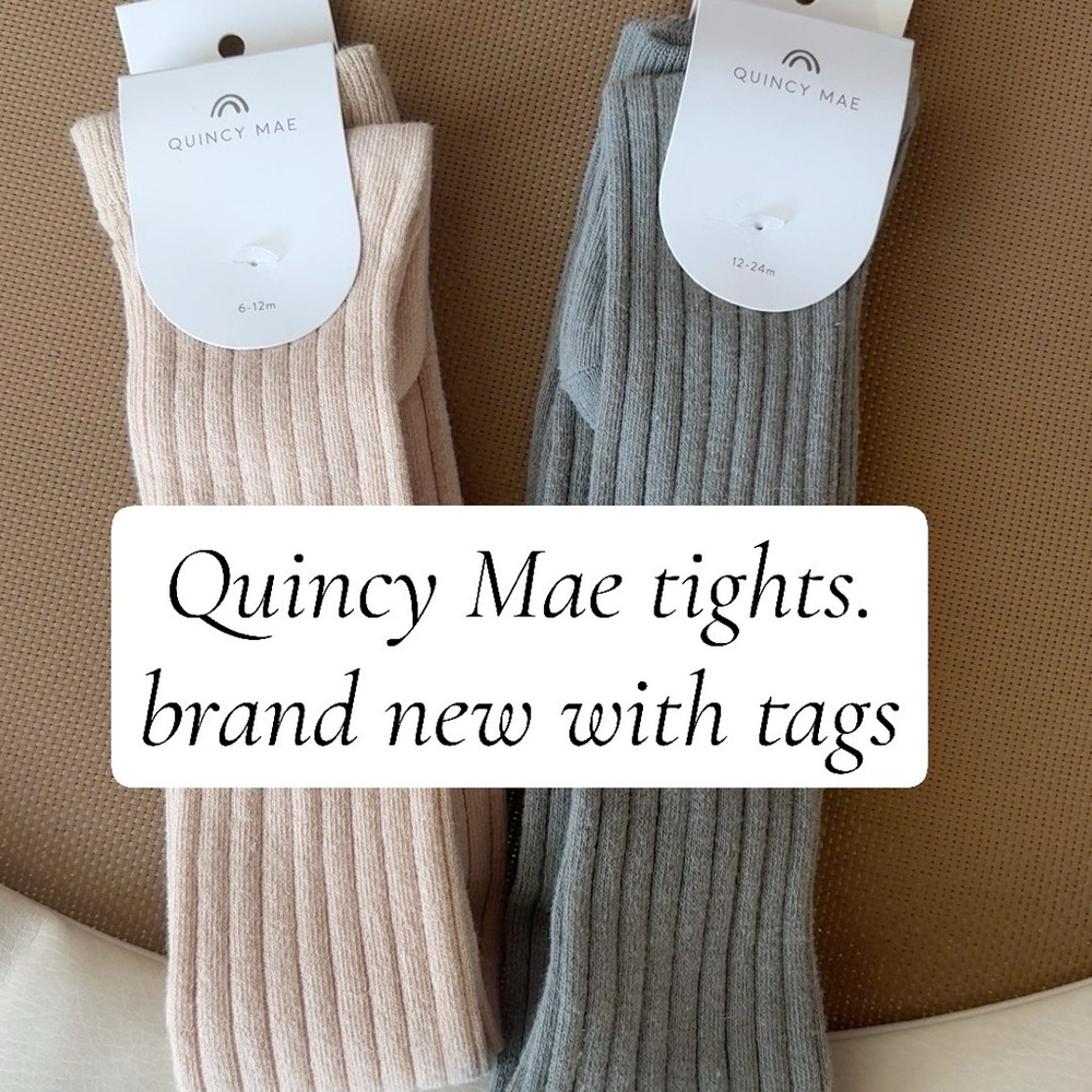 Quincy Mae Ribbed Tights in Pale Pink and Light Gray